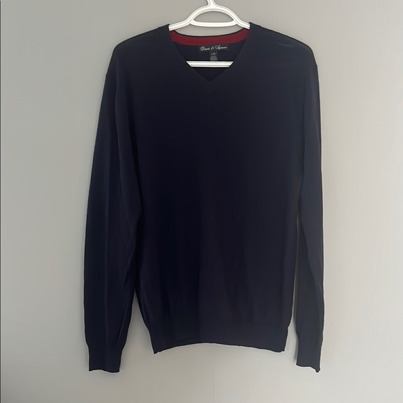 Men's Dark Blue V-Neck Sweater - Picture 1 of 7